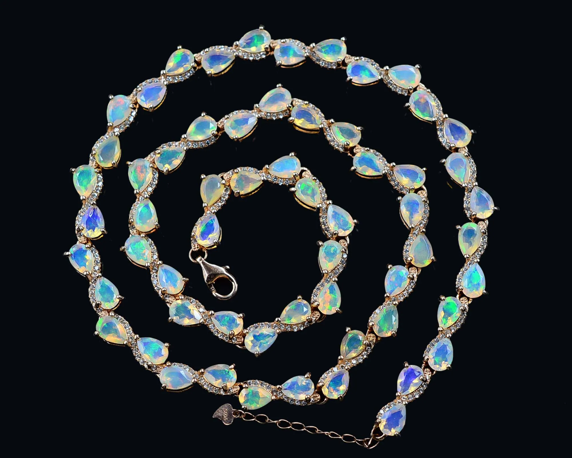 Natural Ethiopian Opal Cut 6x4 MM Pear Shape Gemstone 925 Solid Silver For Women Jewelry Adjustable Necklace Jaipur Manufacturer