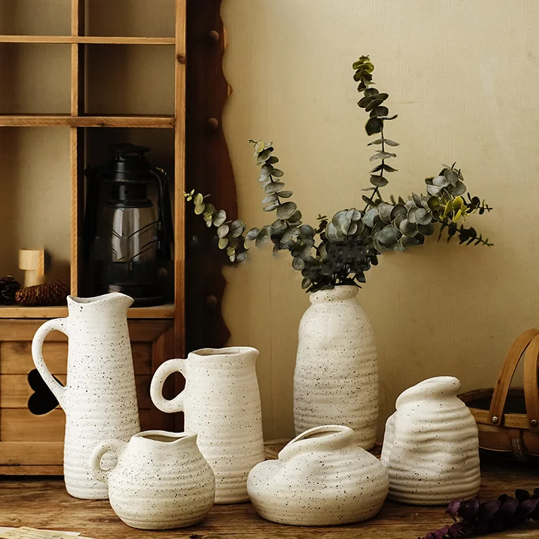 Desktop Rural Ceramic Vase Ornaments Crafts Minimalist Vintage Home Sandstone White Old Vase