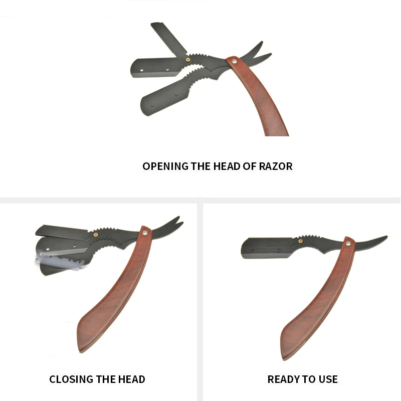 Natural Color Private Label Color Wood and Stainless Steel Razor Straight ,Black Straight Edge Barber Razor