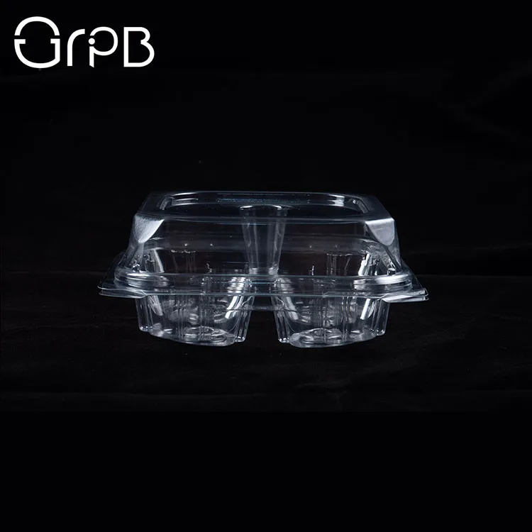 4 Cell Square Disposable Plastic Muffin container Cupcake box