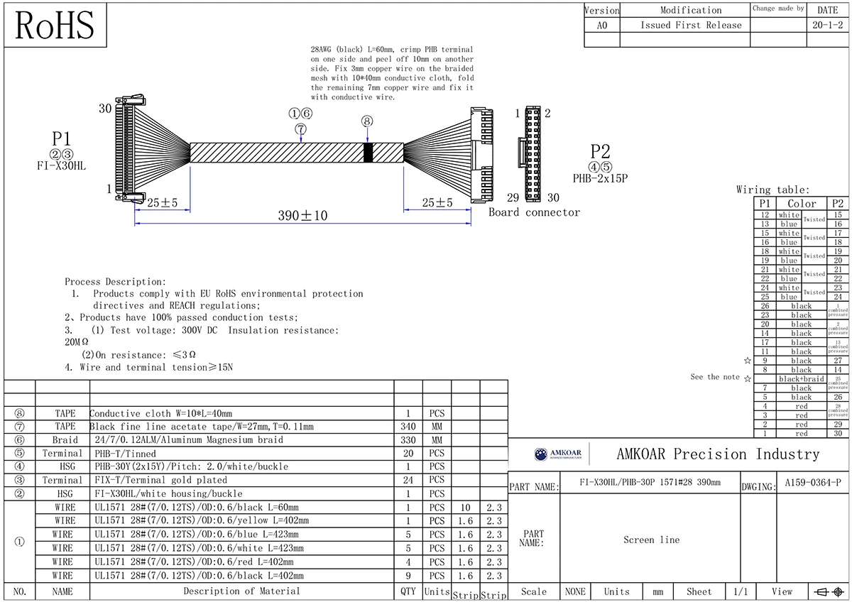 LVDS Connector 40 Pin 30 Pine LVDS Cable FFC for LCD TV Main Board