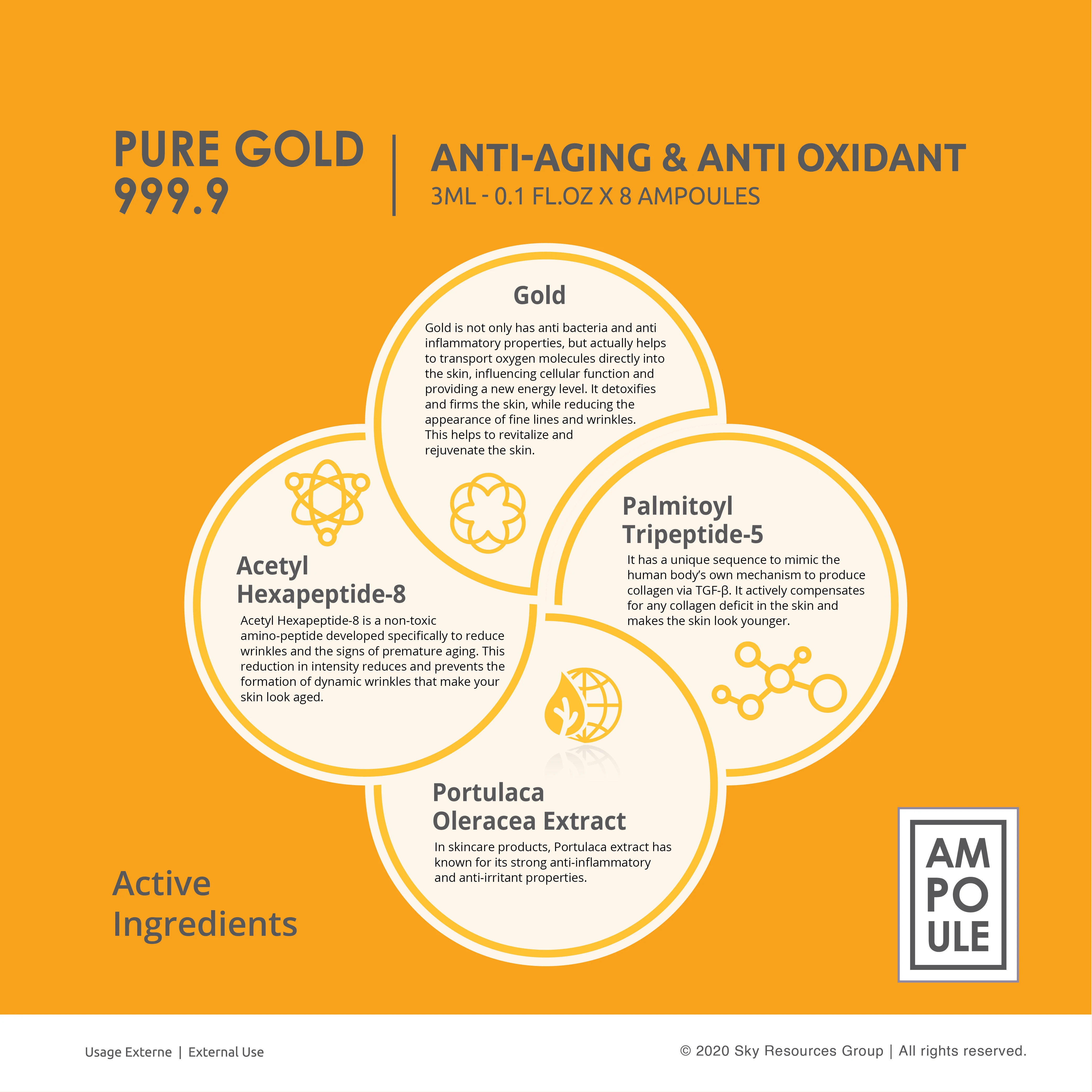 Luxury Pure Gold 999.9 Glass Ampoule Serum Deep Moisturizing Collagen Facial Essence 24K Gold Anti-Wrinkle for All Skin Types