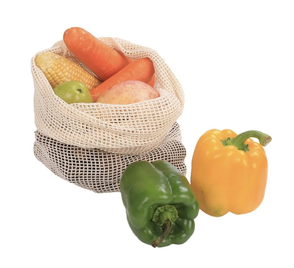 High Quality 100% Cotton Mesh Vegetable Bag Foldable Shopping Food Net Eco-Friendly Sustainable Reusable High Quality Stylish