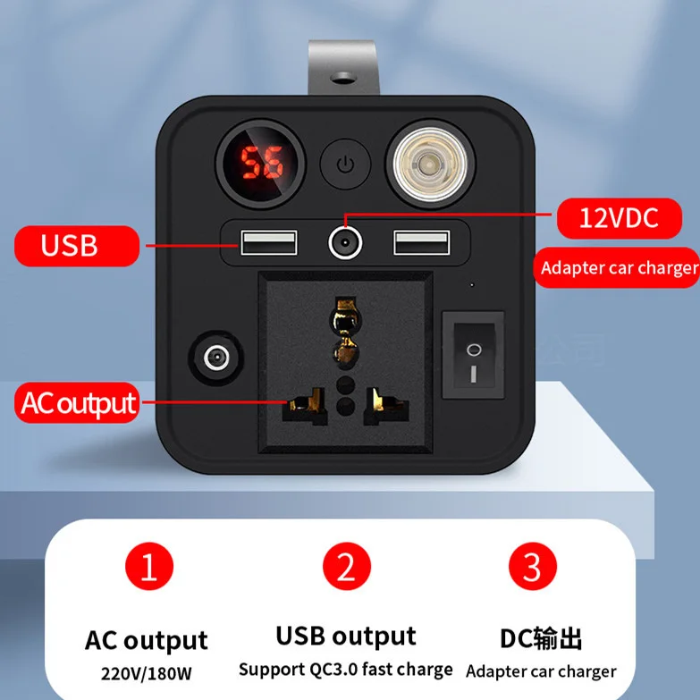 Portable Power Station 180W Solar Generator with 220V AC Ports/QC3.0/USB-C Emergency Power Supply for Outdoor Camping