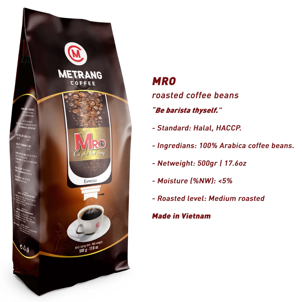 OEM Service Mellow Taste Caffeinated 1Kg/Bag Mro Roasted Coffee Beans With Medium Roast HACCP HALAL Certification