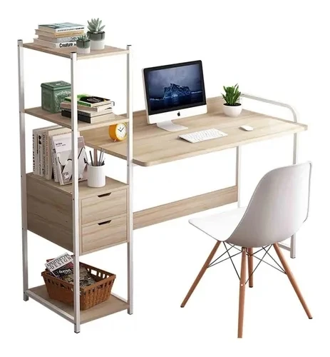Modern with Bookshelf and Drawers Computer Desk for Home Office