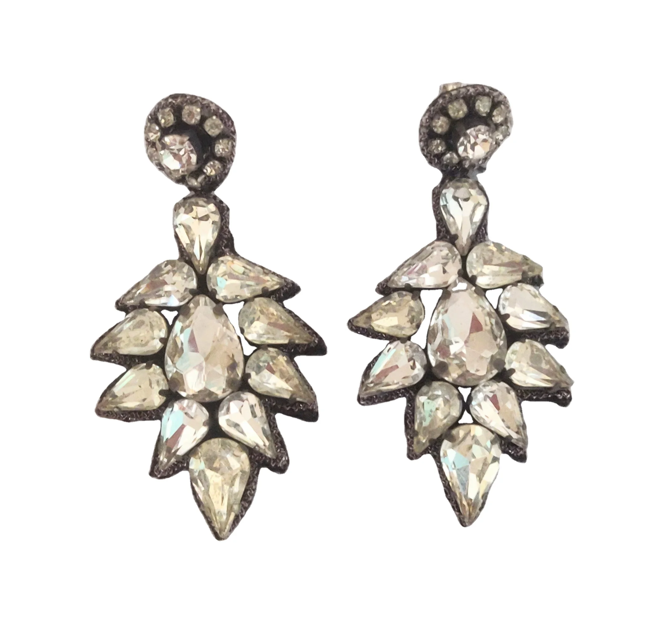 Handmade Silver Rhinestones & Drops by Best Indian Manufacturer Party Wear Drop Shape Crystal Earrings for Women