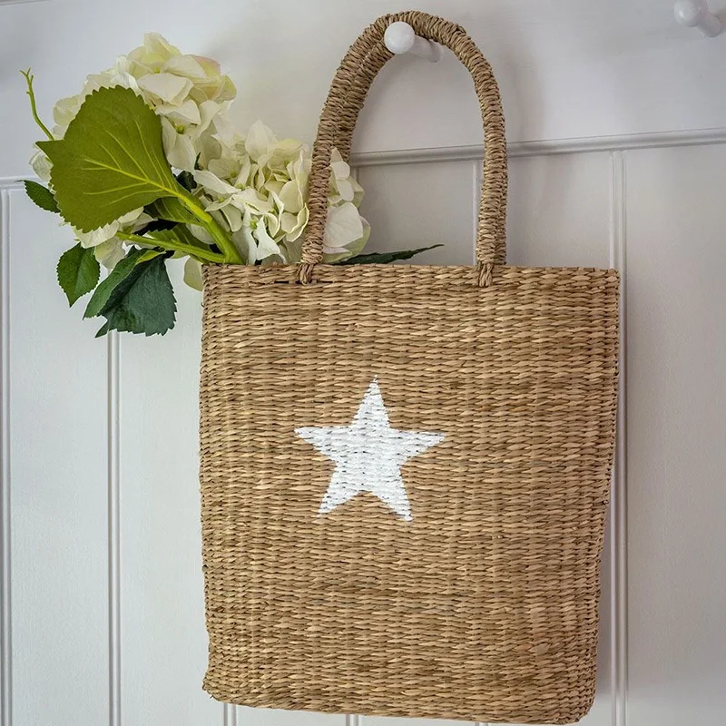 HOT New Style Seagrass HandBag, Natural Beach Bag, Tote Bag Round Straw Summer basket Vietnam Supplier