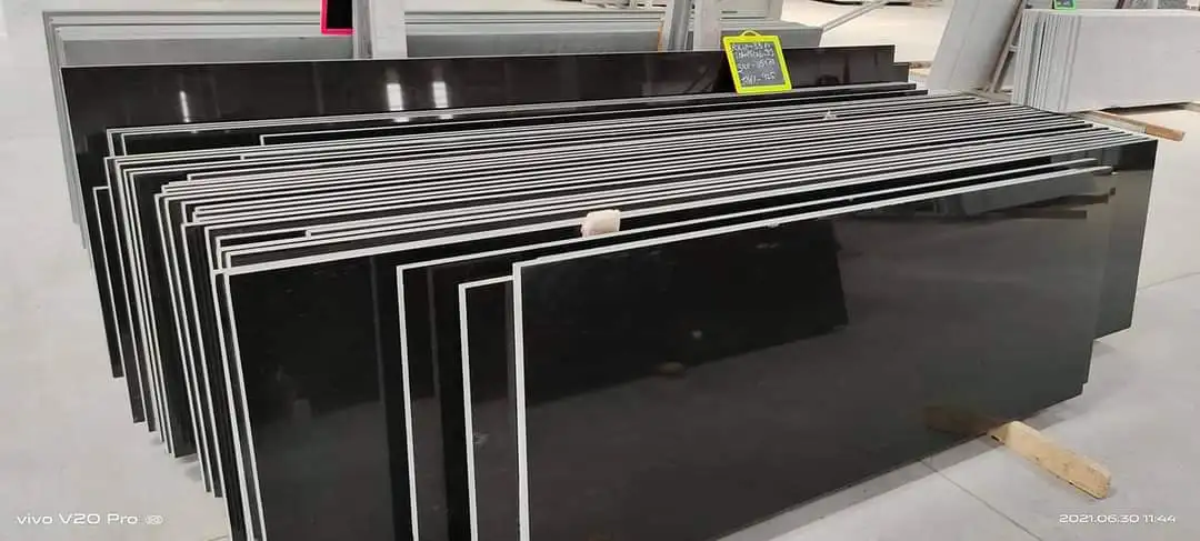Hot Selling Polished 6cm Absolute Black Granite cutter slabs 60mm Indian Black Grenite monument