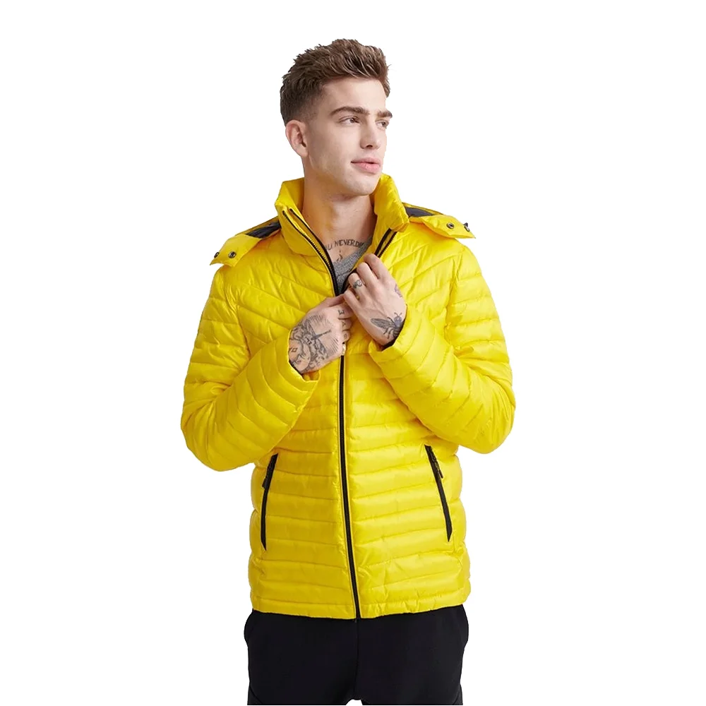 Зимняя одежда Мужская ветрозащитная Модная хлопковая стеганая куртка с капюшоном желтого цвета пузырьковая