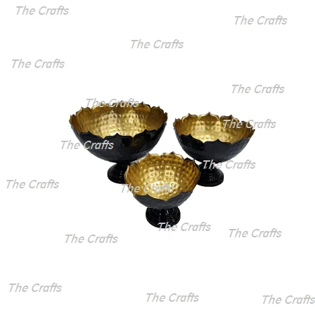 3 Different Size Brass Hammered Urli Bowls With Leaf Design Gold And Pink Color Round Shape Urli For Home Decor