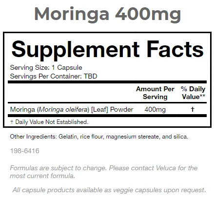 GMPc Moringa Capsules 400mg Bottle 60ct Private Label Herbal Supplement Moringa Oleifera