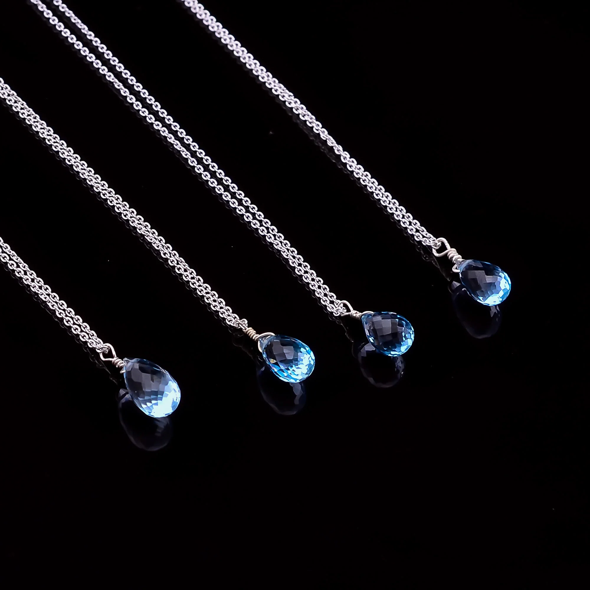 Natural Sky Blue Topaz Tear Drops Crystals Pendant Necklace Gemstone Healing Crystal Birthstone 925 Sterling Silver Jewelry