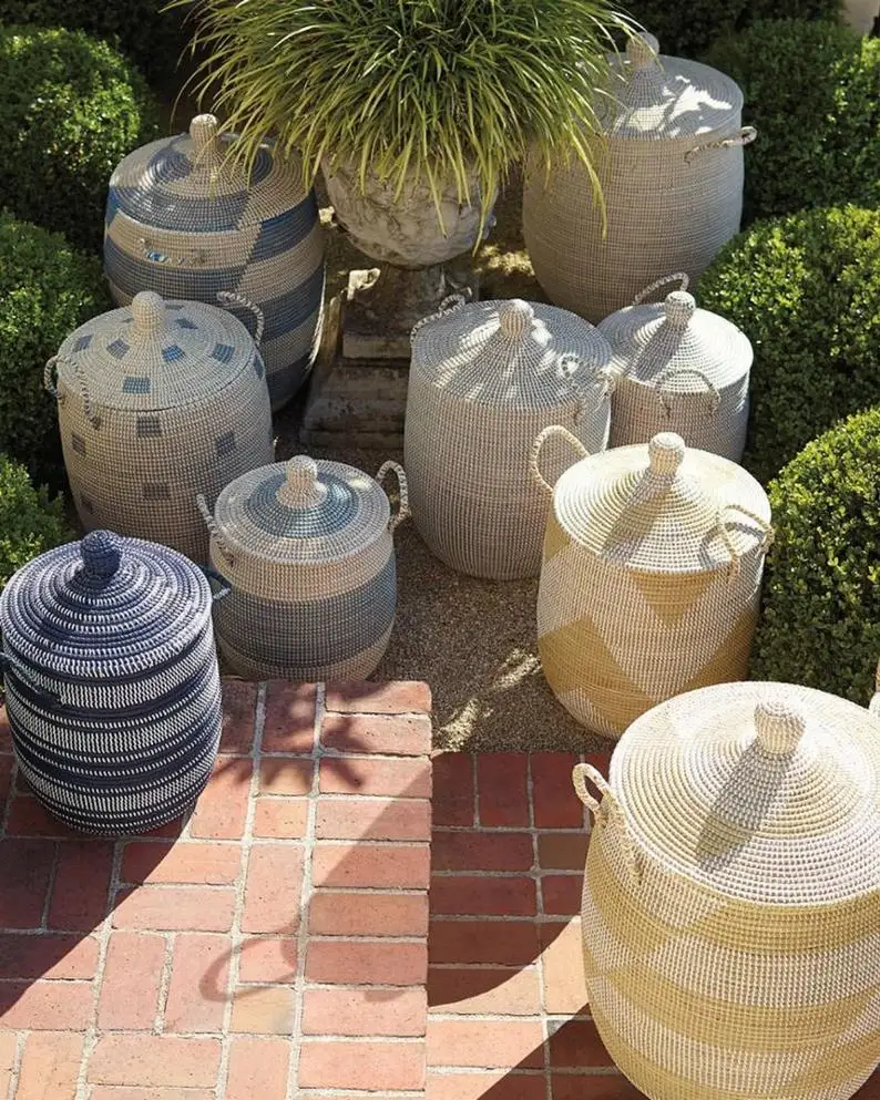 Оптовая продажа от вьетнамского производителя светло-голубой набор из 3 корзин для хранения африканских морских водорослей корзина белья индивидуальный дизайн