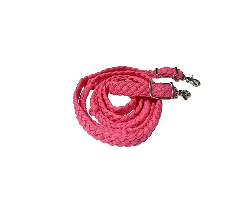 Horse Tack Western Barrel Reins Nylon Braided reins stainless steel snaps at both ends and adjustable con way buckles
