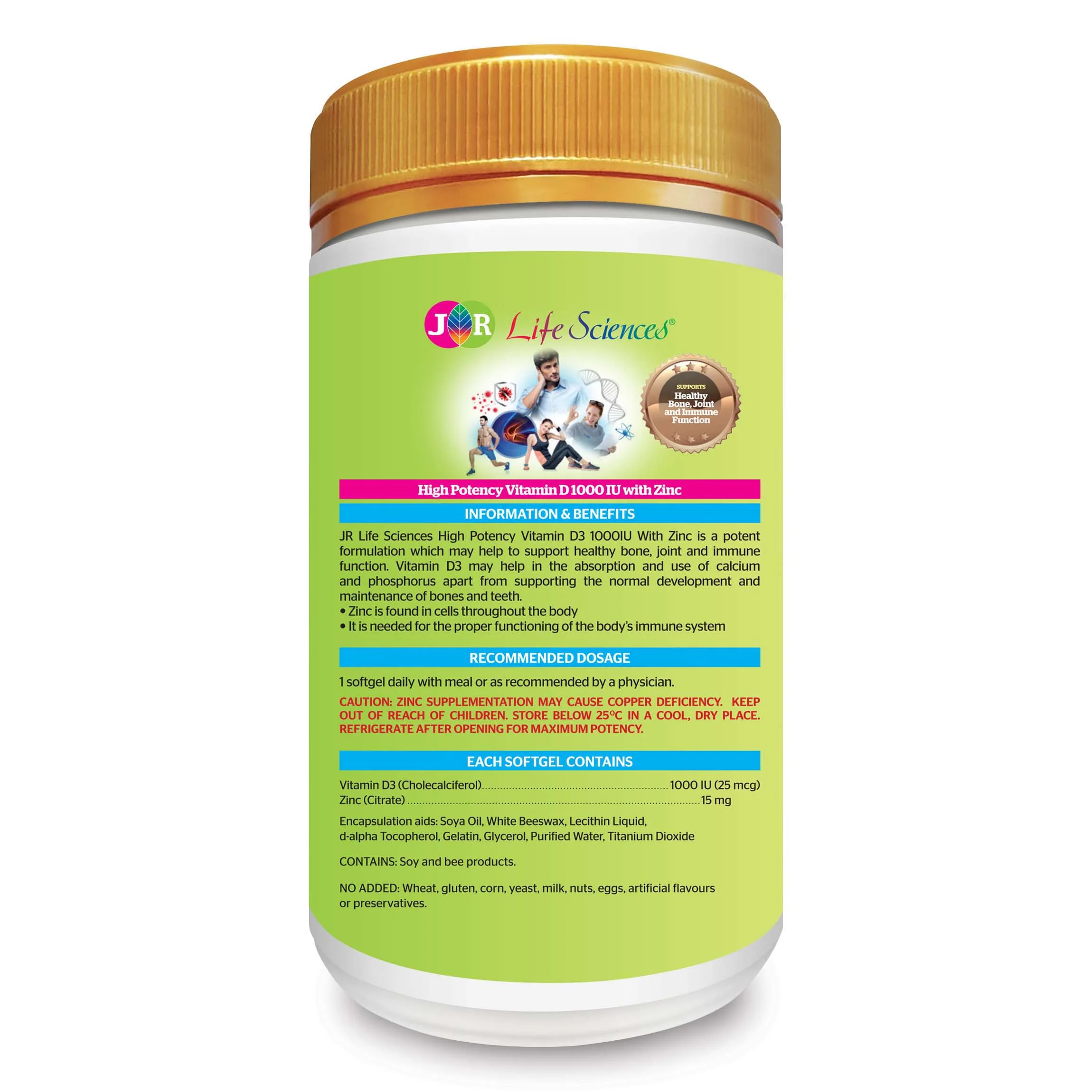 Высокоэффективный витамин D3 1000IU с цинком 300 мягкие гели JR Life Sciences 174 г продукты для здравоохранения из Новой Зеландии