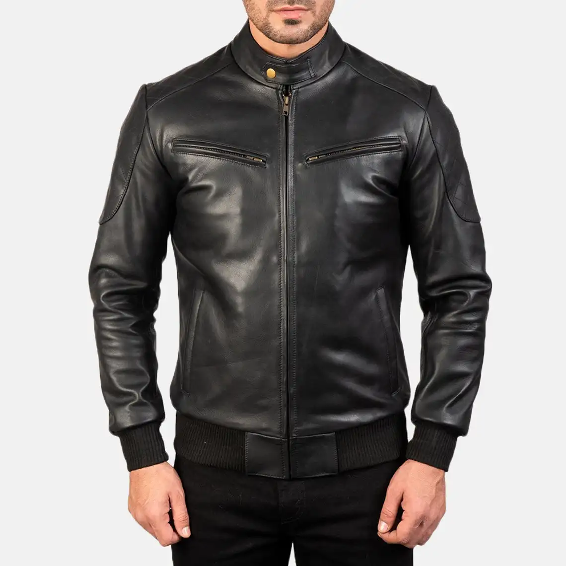Mens Leather Jacket Hand Made Black Leather Jacket With Snap Button Jacket Top Quality Leather wear