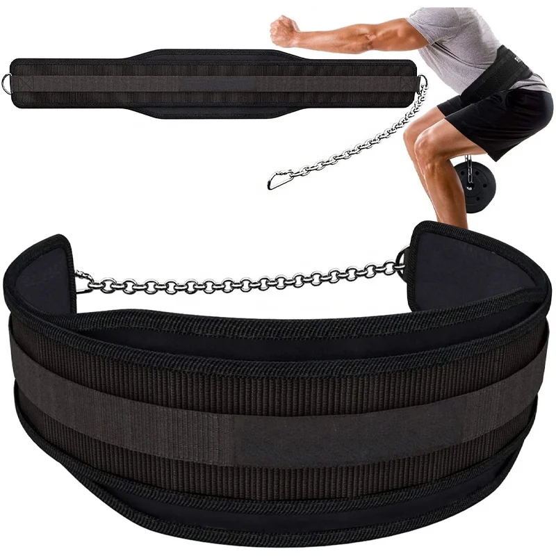 2021 New Arrival Weight Lifting Neoprene Dipping Belt Exercise Fitness Gym Body Building Belts Home Black Gym Pull Up Squat Belt