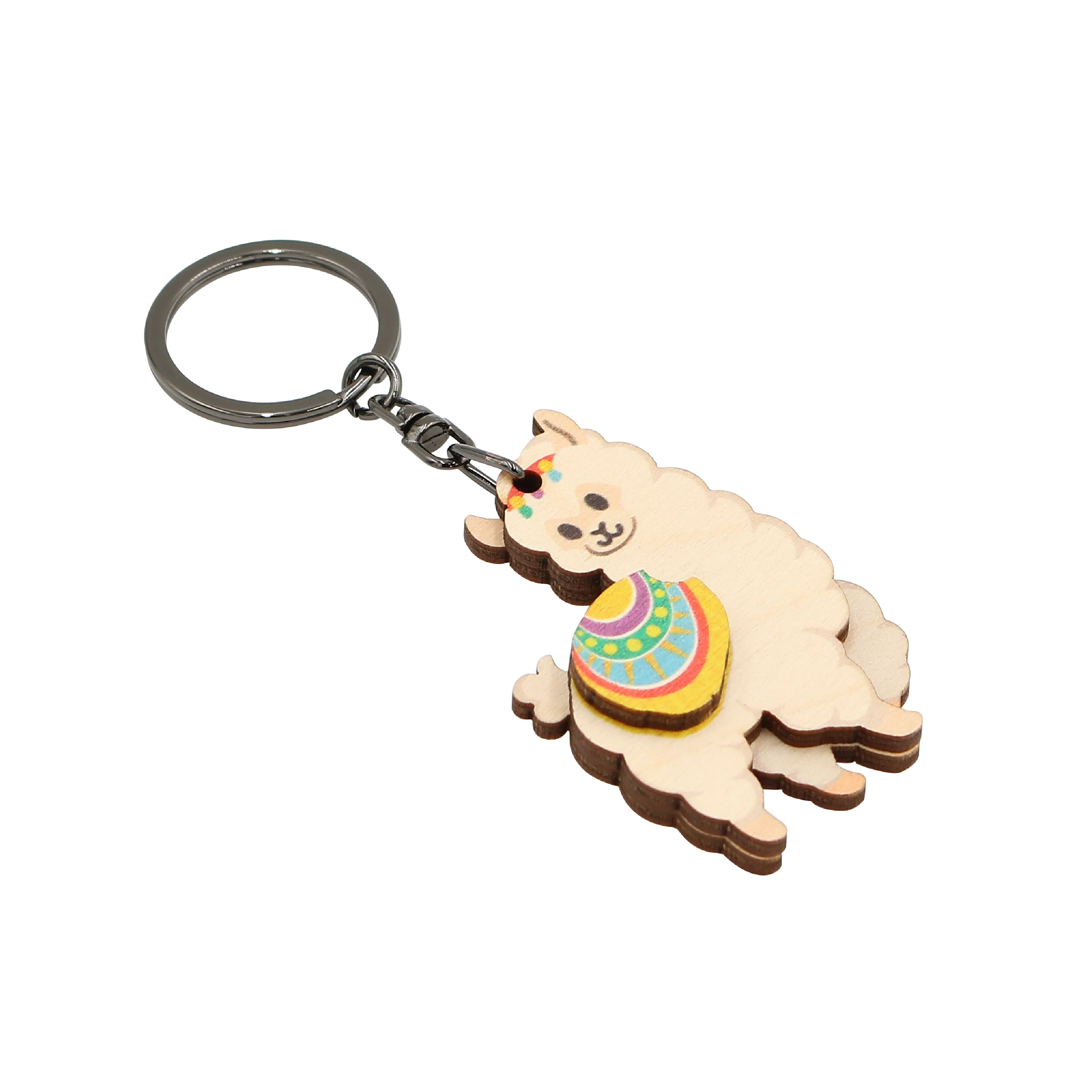 Wholesale Custom Design Lama Cute Wooden Wood Keychain Souvenirs Christmas Promotional Gift