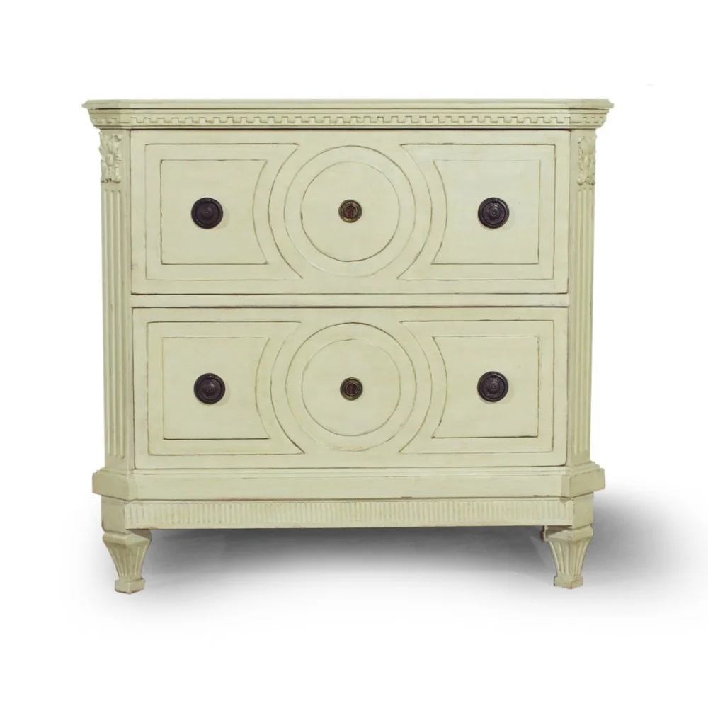 Antique Gustavian Style Commode 3 Drawers White Painted Mahogany Wood