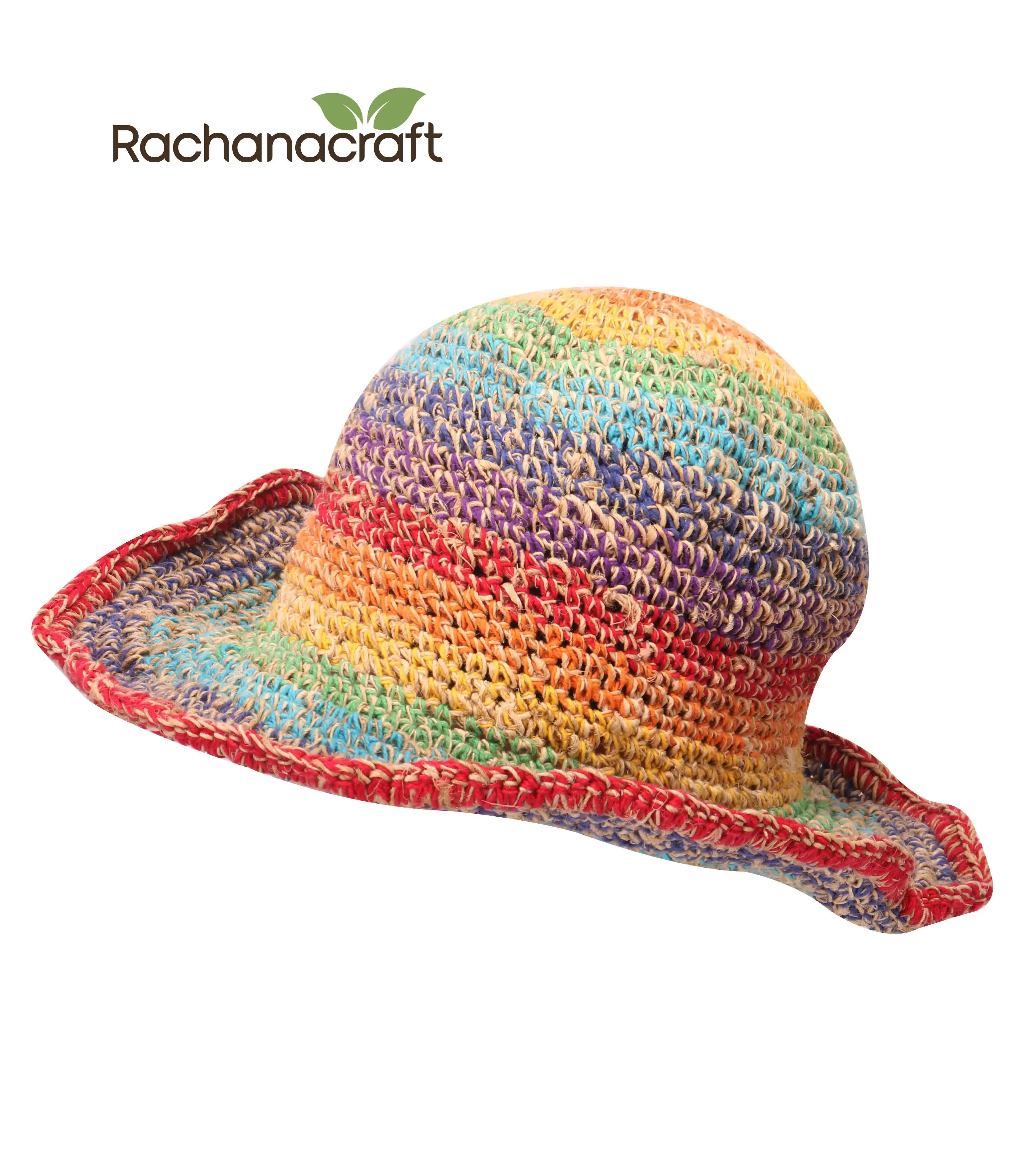 100% Hemp Hand Knitted Round Top Hat for Travel and Hike Adult Size Made in Nepal Factory Wholesale Supplies