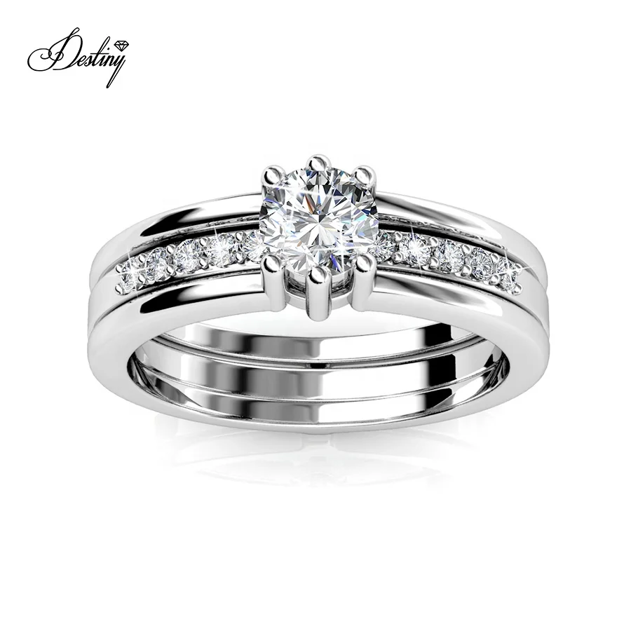 Destiny Jewelry 2021 деликатные ювелирные изделия из австрийского хрусталя Розовое золото двойное обручальное свадебное штабелируемое кольцо для женщин