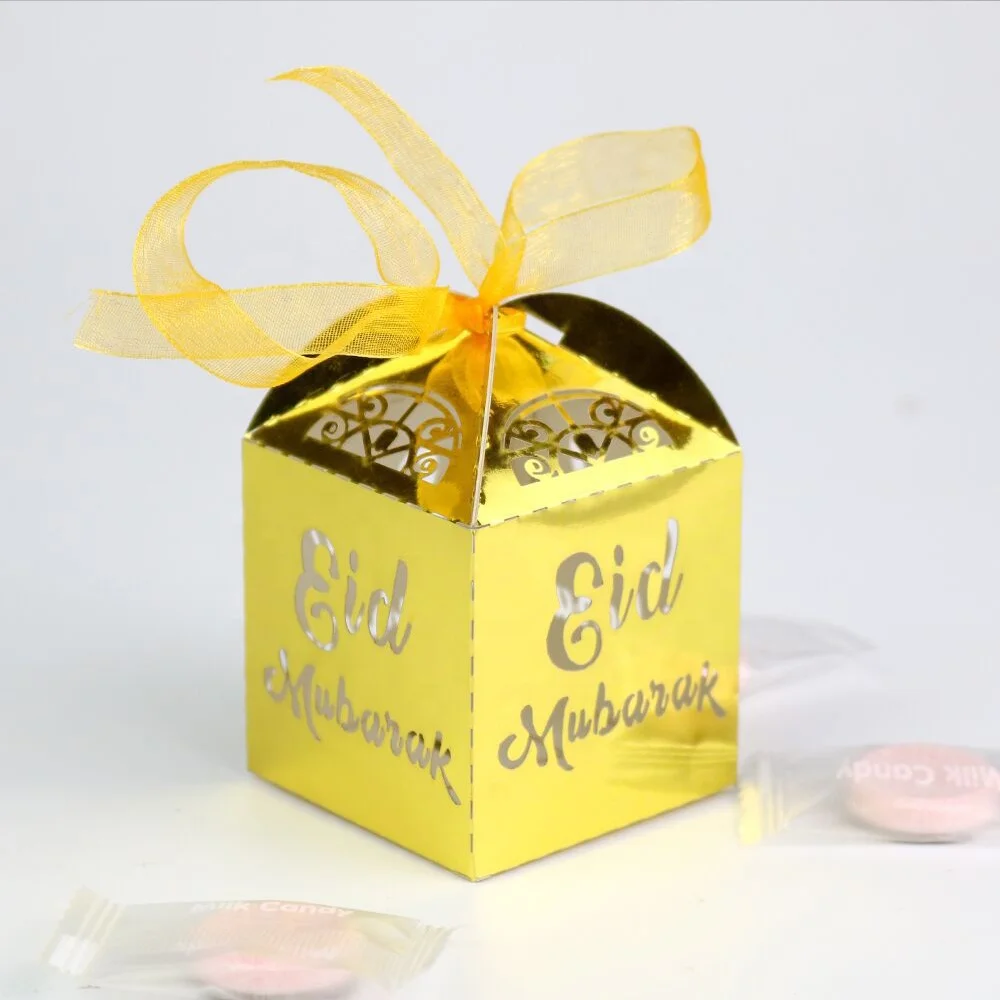 Muslim Paper Ribbon Eid Mubarak Candy Box Chocolate Sweet Packaging Box for Happy Ramadan Party Decoration Candy Boxes
