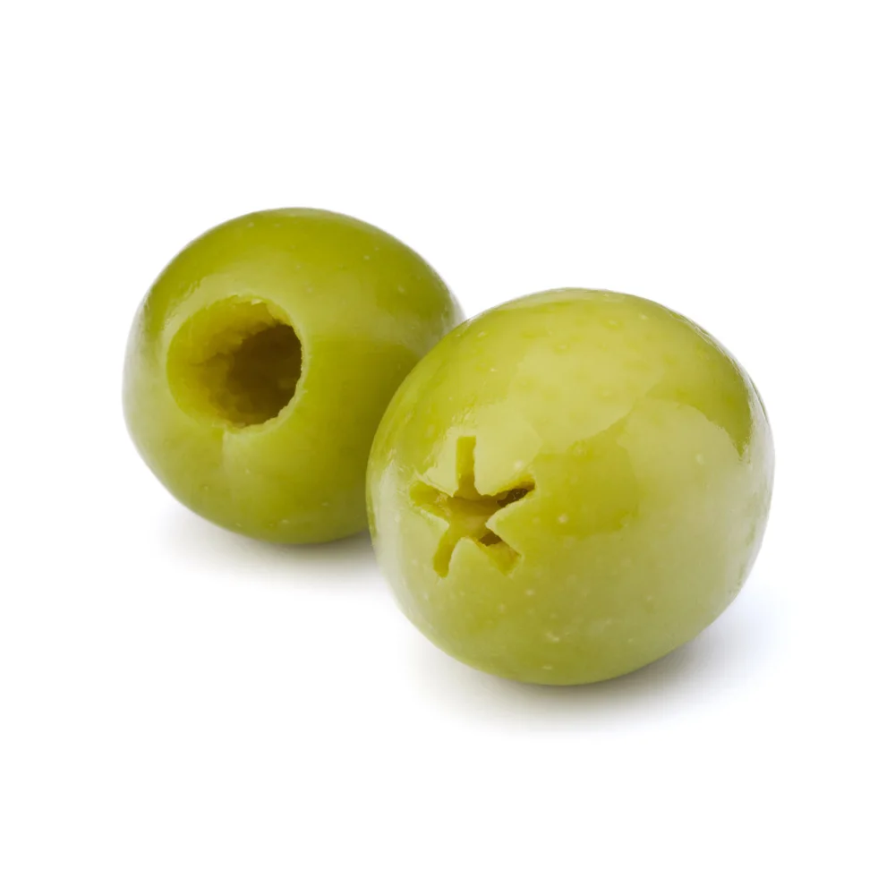 Premium quality green pitted olives 300g mason jars condiment in brine Italian food appetizer dish for export