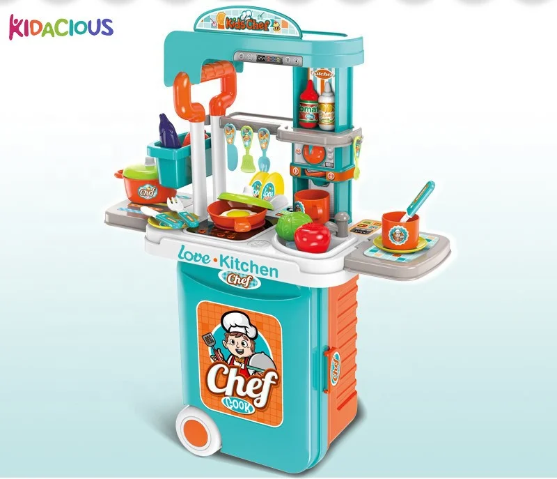 2022 Kidacious 3-in-1 Kitchen Set with Trolly for Kids Pretend Play Learning Kitchen-themed Children Toys Kit