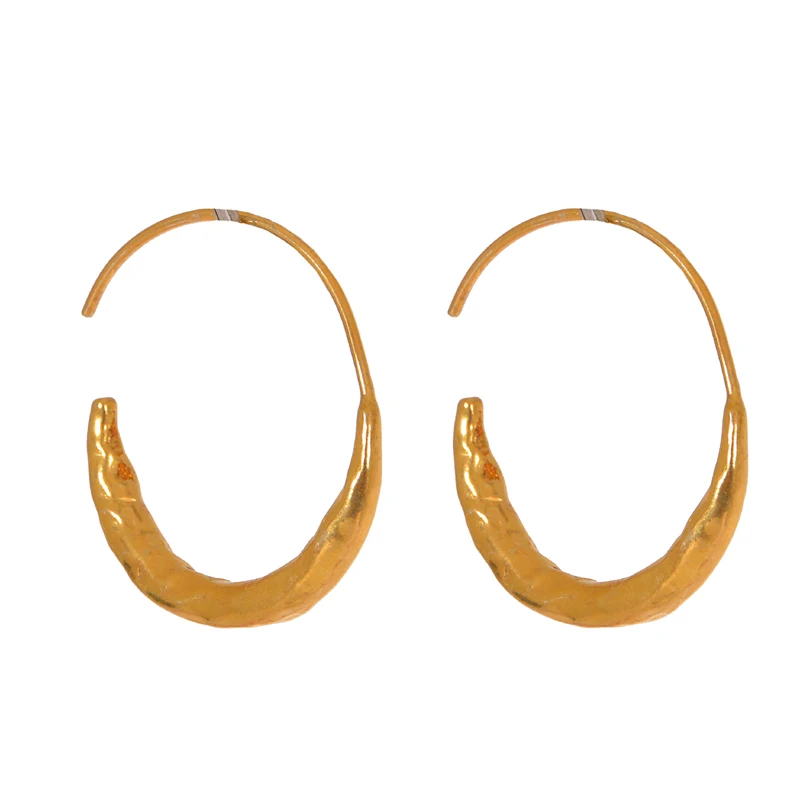 Plain Silver Gold Plated 925 Sterling Silver Jewelry Hammered Finish Hoop Earrings