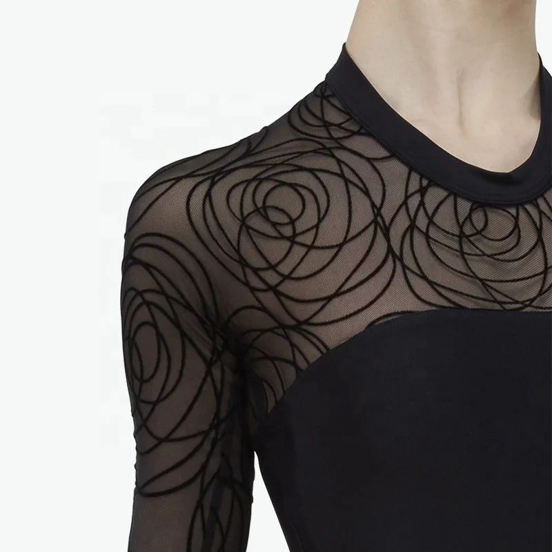 Стандартный балетное трико с длинным рукавом воротник-стойка в комплекте кружевным плетением застежкой-липучкой; Витой линейный танцевальная одежда для взрослых и детей