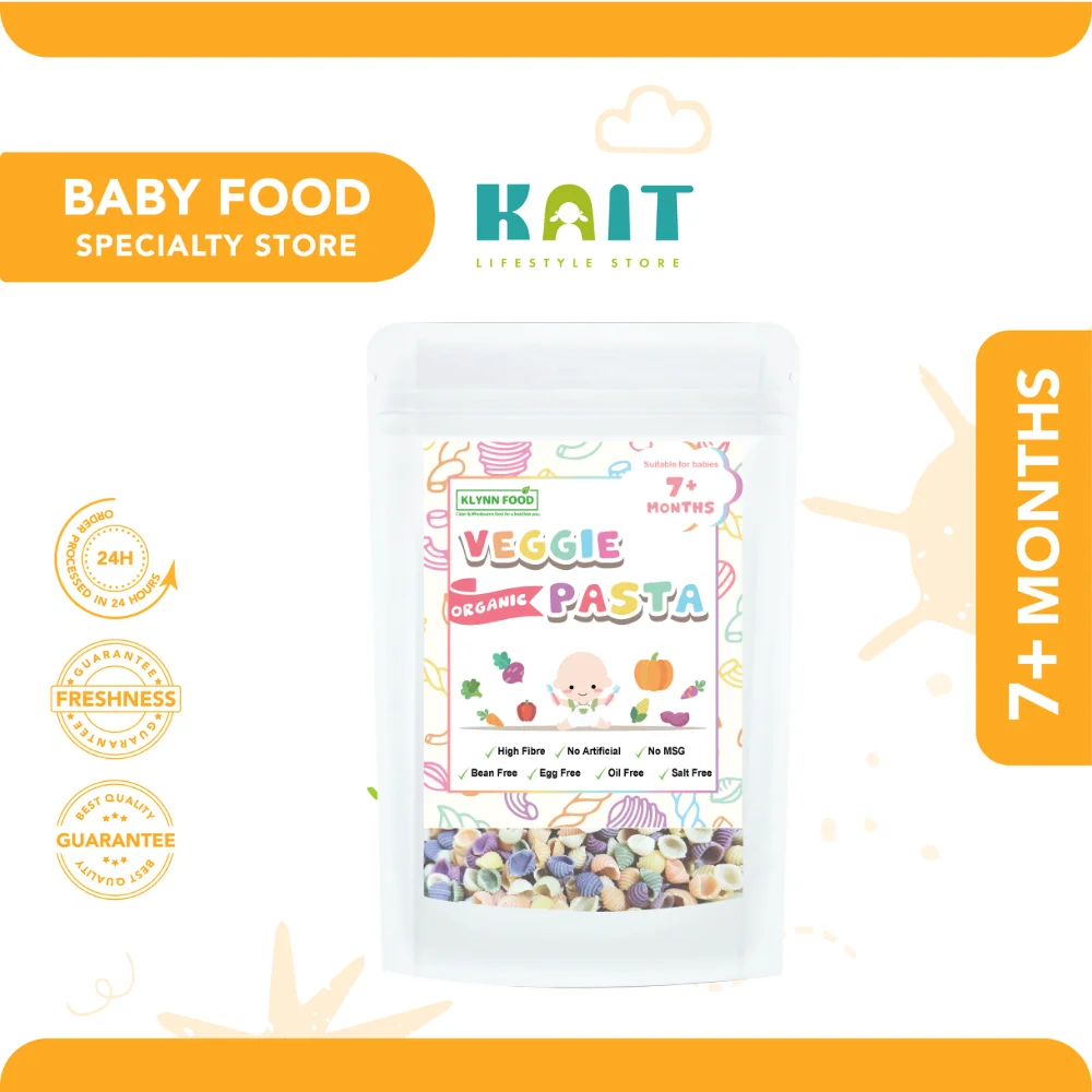 KLYNN FOOD High Fiber Organic Veggie Baby Pasta Mini Shell Shape Baby Food with Salt & Oil Free