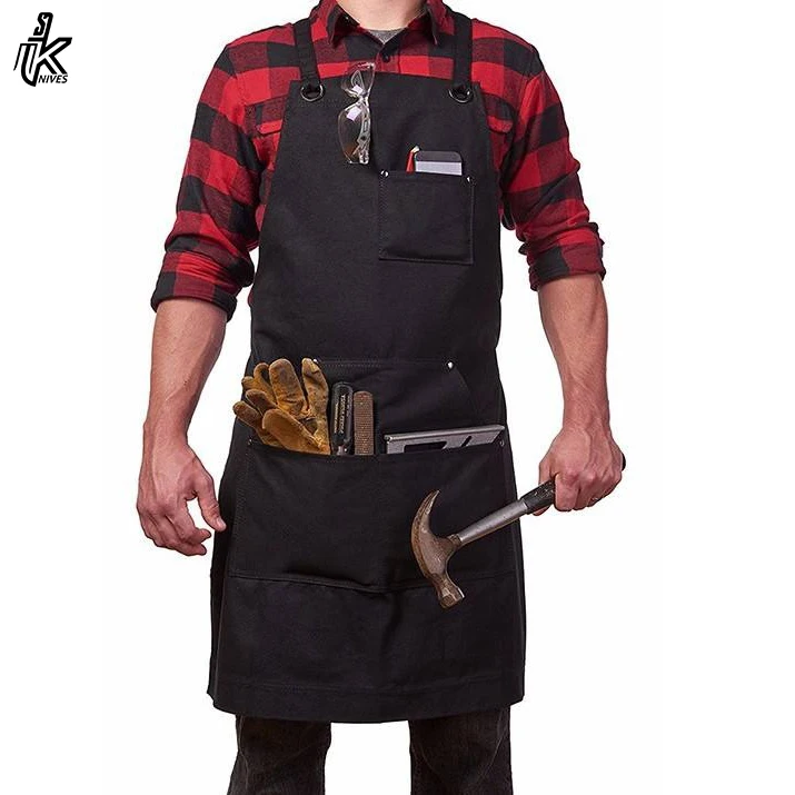 Front Pocket Customized Tool Pocket Apron Uniform Canvas Flower Shop Hair Salon Apron Restaurant Bar Apron Leather Straps