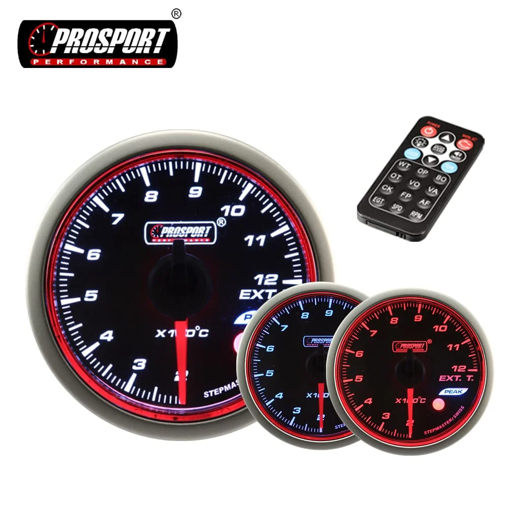 52mm red ring smoked lens LED display exhaust gas temperature gauge pyrometer swiss stepper motor 3 colors backlights cars apply