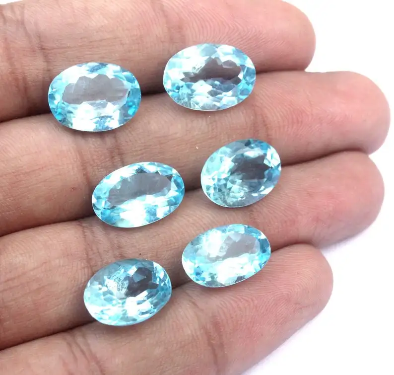 Awesome Quality 6 Pieces Natural Blue Topaz Gemstone Faceted Oval Shape Cut Stone Cabochons Making Handmade Jewelry