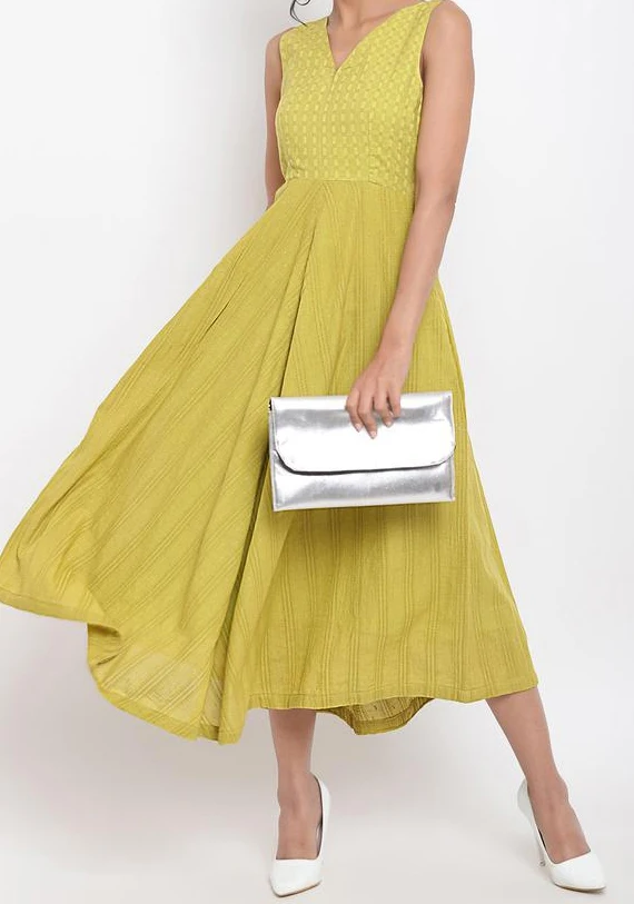 Cotton panel calf length dress