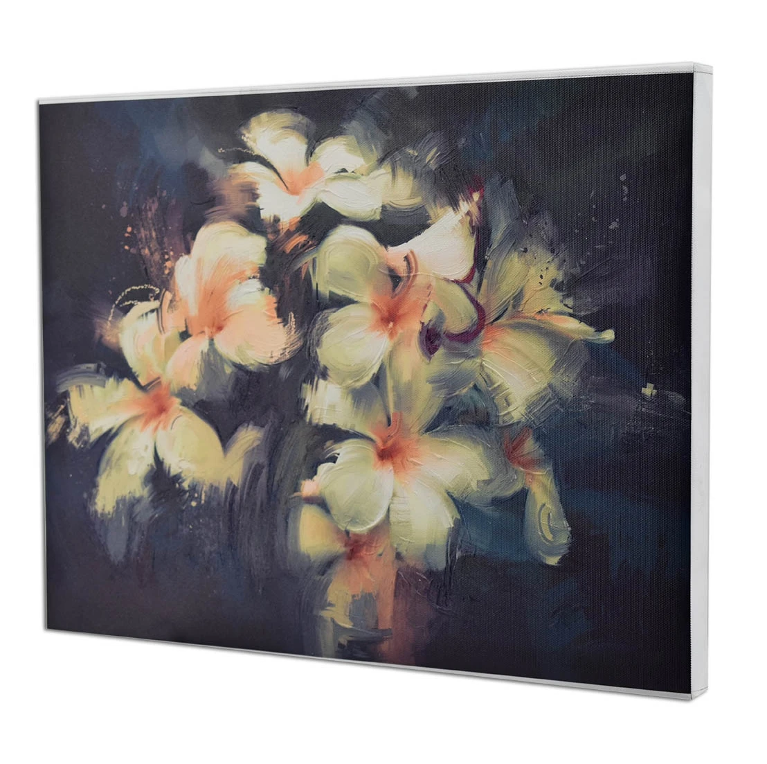 
Oil painting Canvas Beautiful white flowers in dark background (42293112) Semi handcrafted for Home Decoration 