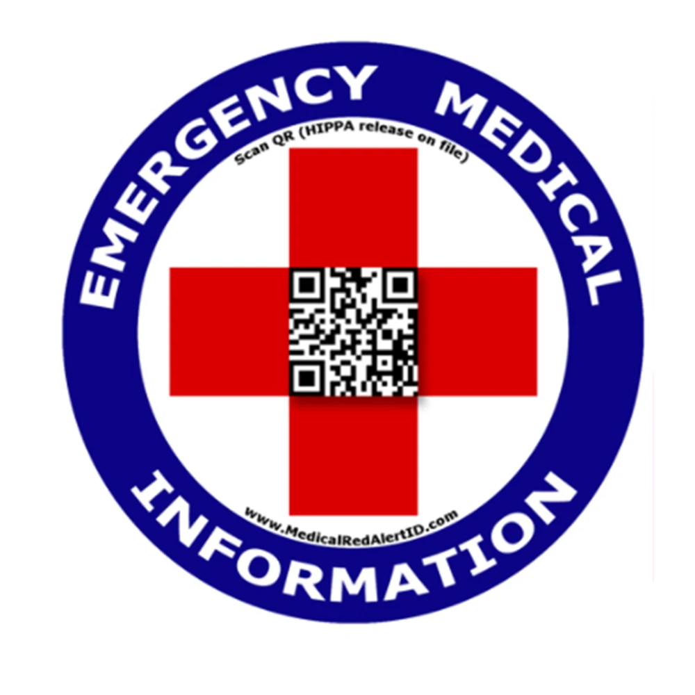 Медицинская красная система оповещения, интегрированная система хранения и извлечения файлов, QR голограмма, наклейка для медицинской чрезвычайной ситуации 01