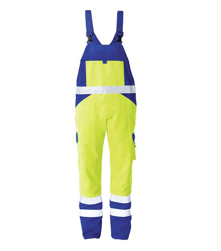 Wholesale  Poly cotton Yellow Black Reflective Tape Painter Bib Pant Mens Uniform Work Cargo Pant Workwear Overall