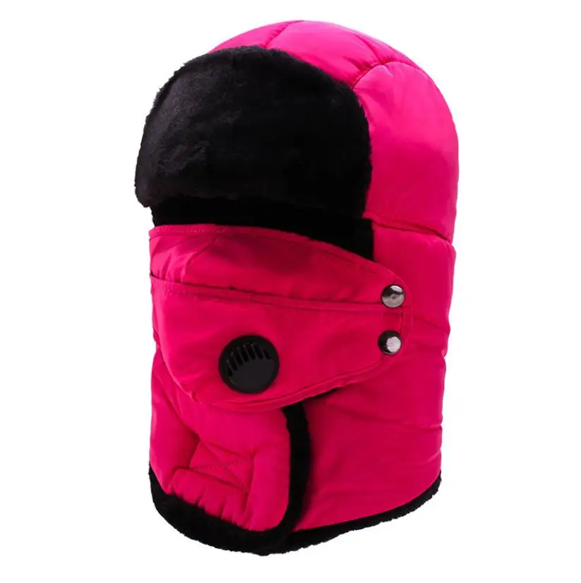 
Wholesale Winter Bomber Hats Men Women Thicker Fur Earflap Heating Plain Snow Cap Russian Plush Ski Hat with mask 
