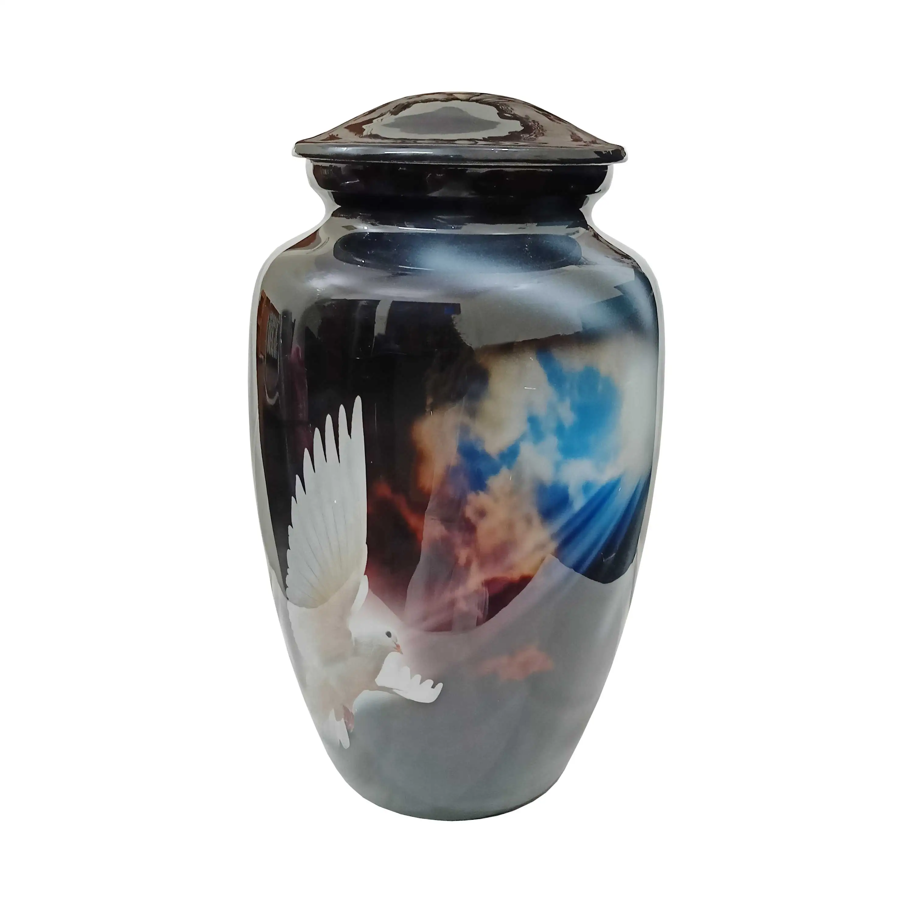 Unreal Soaring Birds Black Classic Urn Elegant Design Silver Brass Cremation Urn large adult urns for human ashes cremation urns