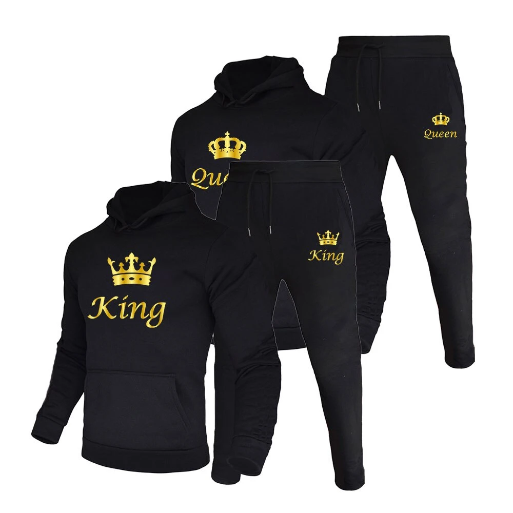 Couple Pullover Silk Screen Printed Long Sleeve Solid Custom Sweat Suits Street Fashion Top Trendy Super Thick Sports Tracksuit