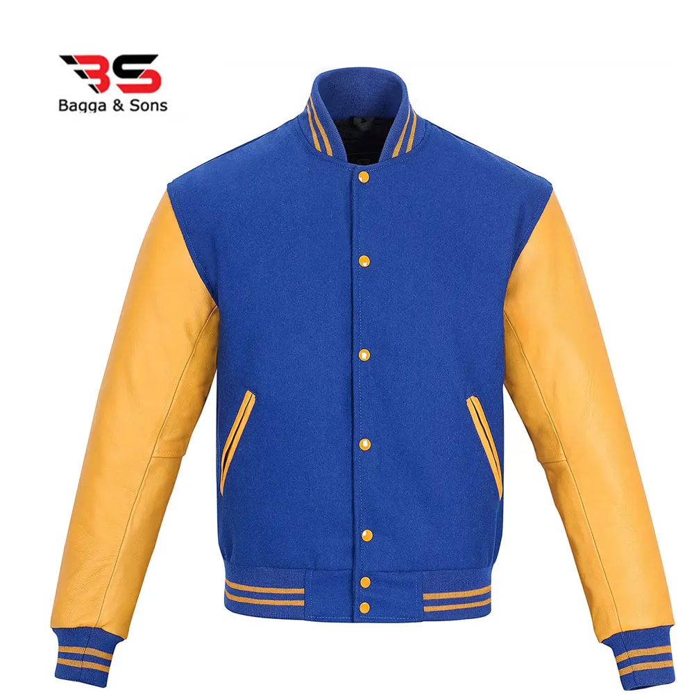 OEM custom leather sleeve embroidery Wholesale Letterman Wool Body And Leather Sleeves Varsity Jacket