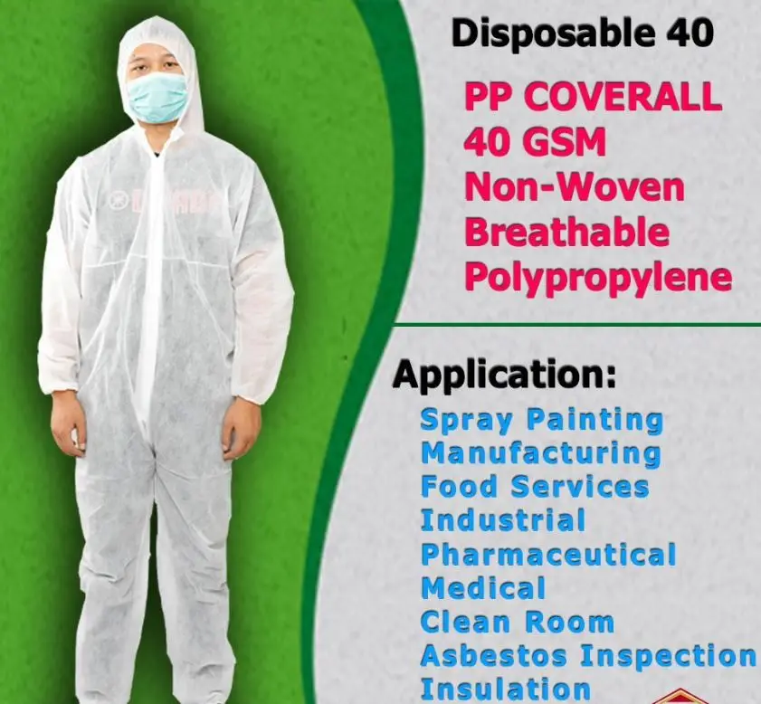 Non-Woven Disposable PP Coverall 40 GSM, Made in Vietnam Product