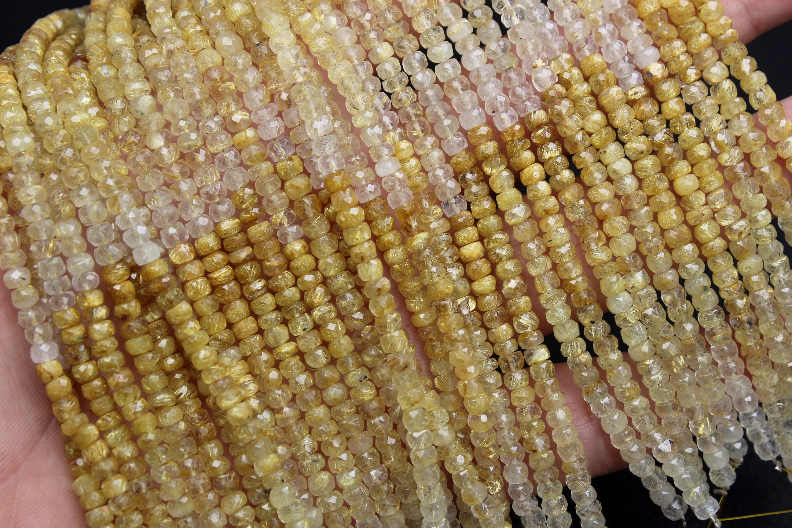 Natural Golden Rutile Shaded Faceted Beads Roundel Shape Beads 4MM 14 Inch