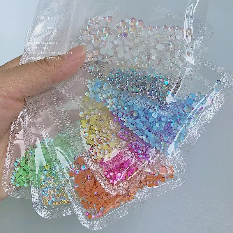 1400 pcs  half flat beadsresin stone glass, nail stone  3D mermaid beads  for nail decoration