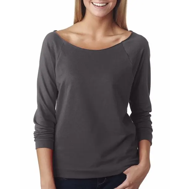 custom made Ladies French Terry 3/4 Sleeve Raglan Self-fabric band and cuffs Women Terry light weight full sleeve shirt