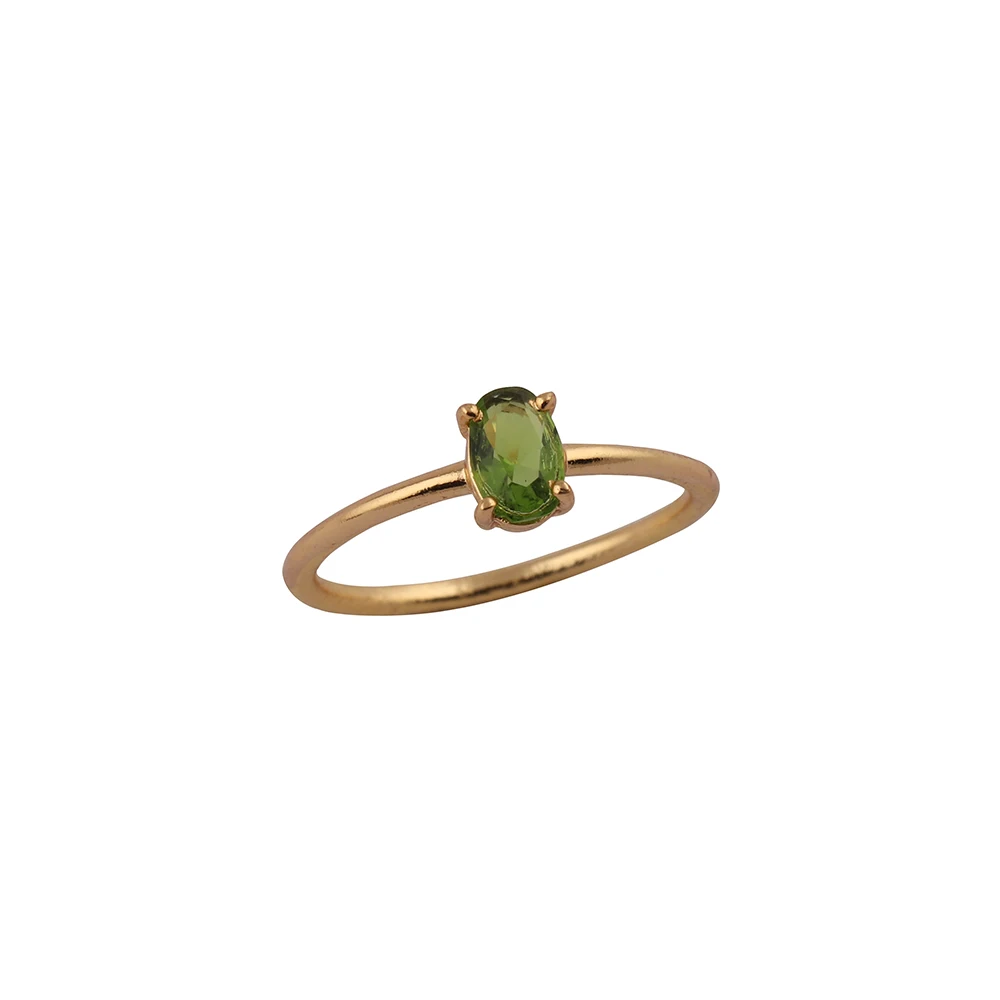 Green Peridot Gemstone Ring Gifts For Her Prong Ring Handmade Brass Band Gold Plated Adjustable Rings Jewelry Mode Joyas R-021