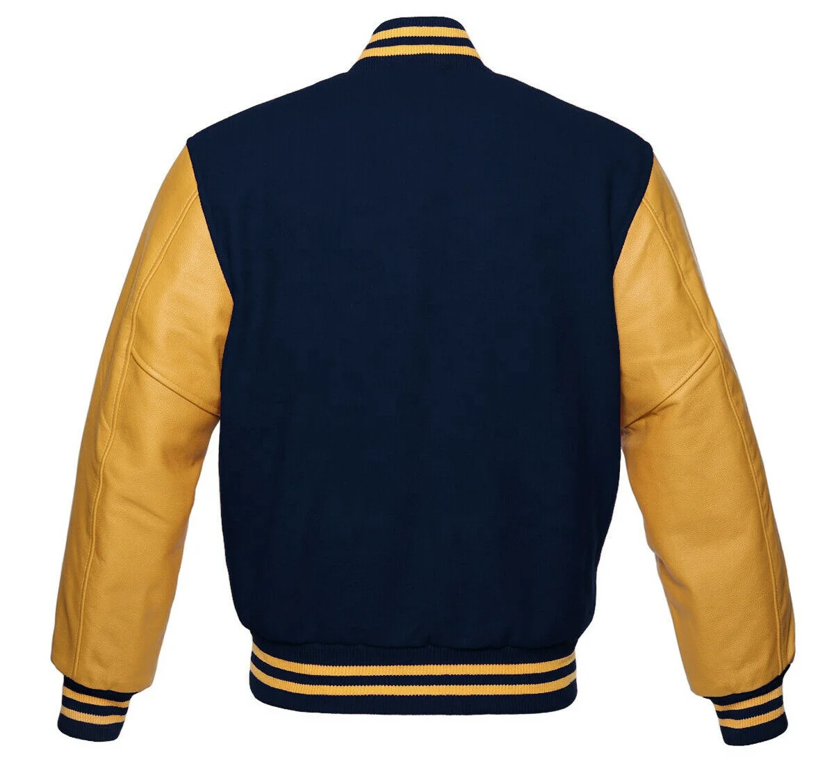 Cotton body and original cowhide leather sleeves jacket with satin lining inside letterman jacket