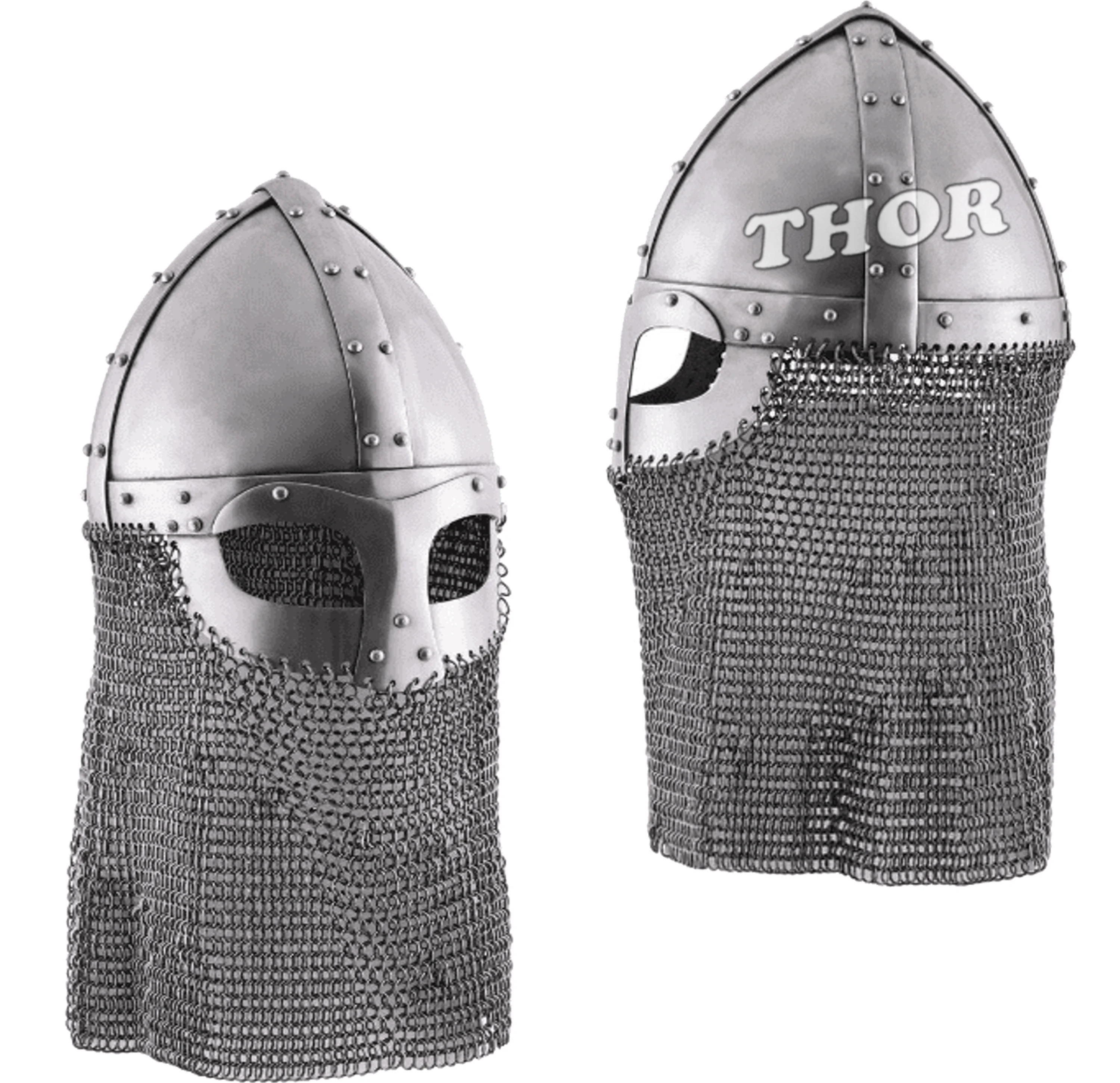 Viking Helmet with chainmail Medieval Norman Knight Battle Armor Costume Helmet  Silver Polished